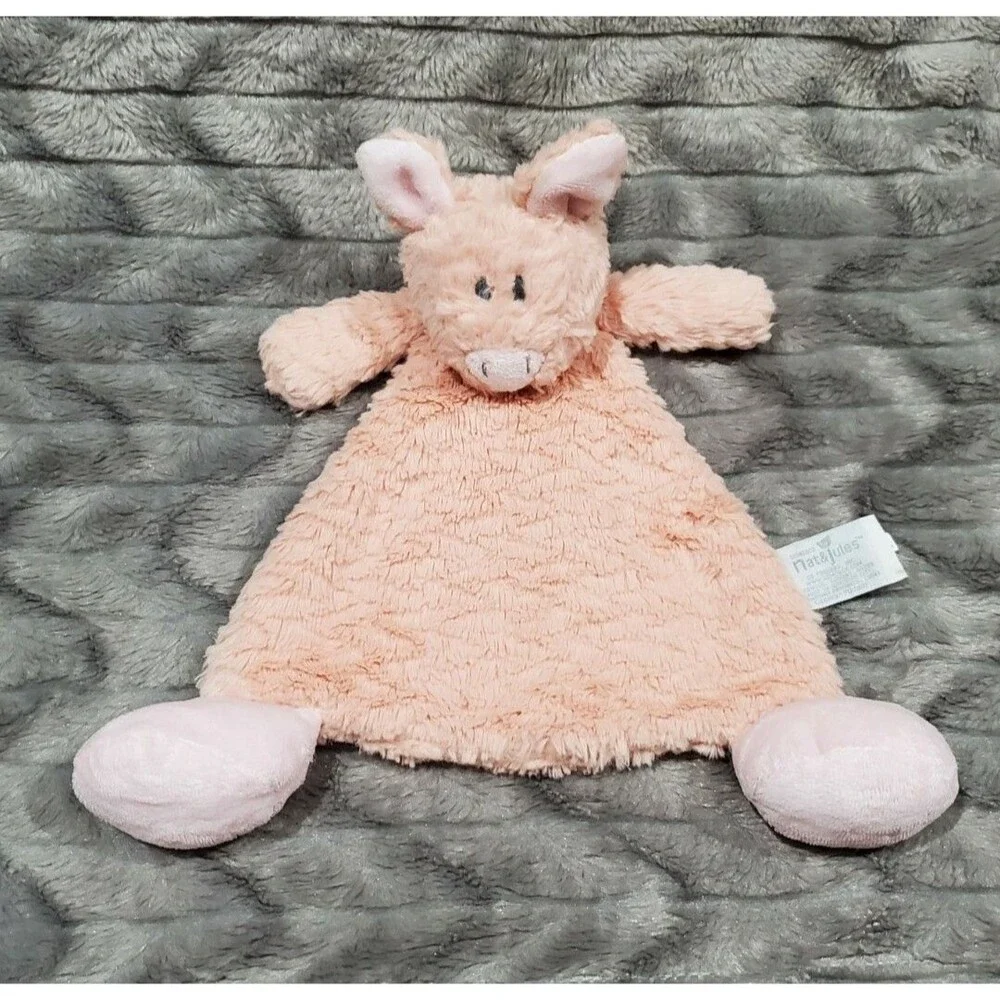 Nat & Jules Pink Pig Plush Stuffed Baby Lovey Security Blanket Toy 13